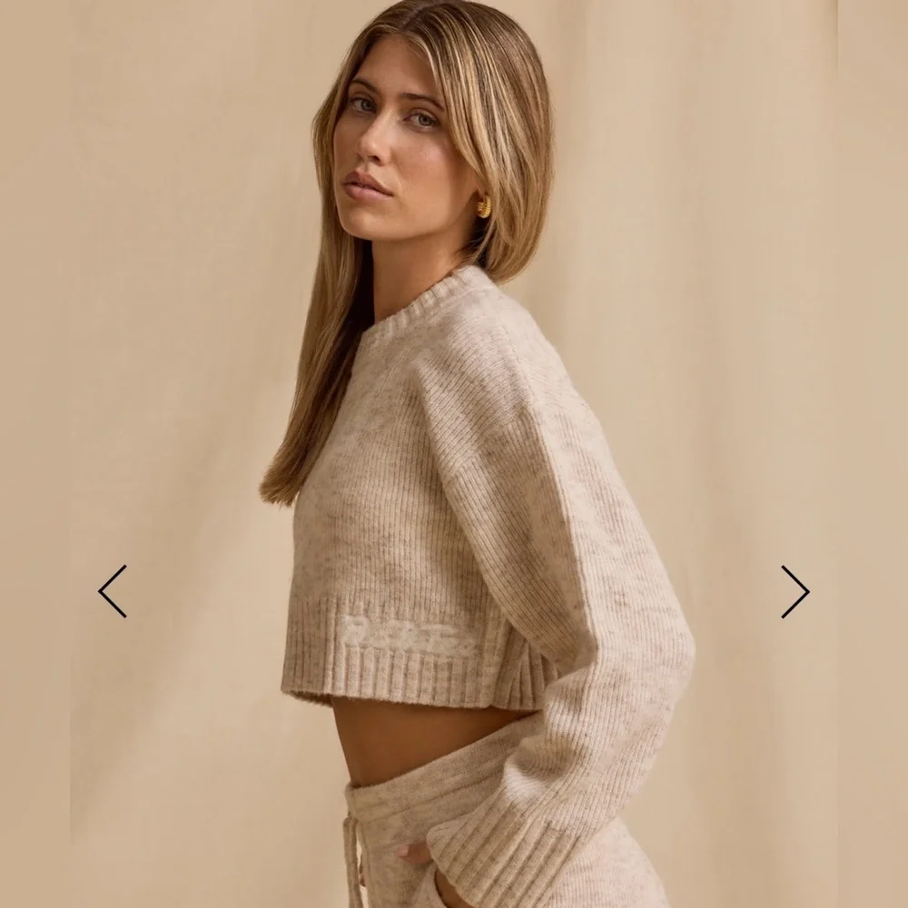 NWT BO + TEE Ribbed Knit Cropped Sweater in Cream Marl SMALL - Picture 4 of 9